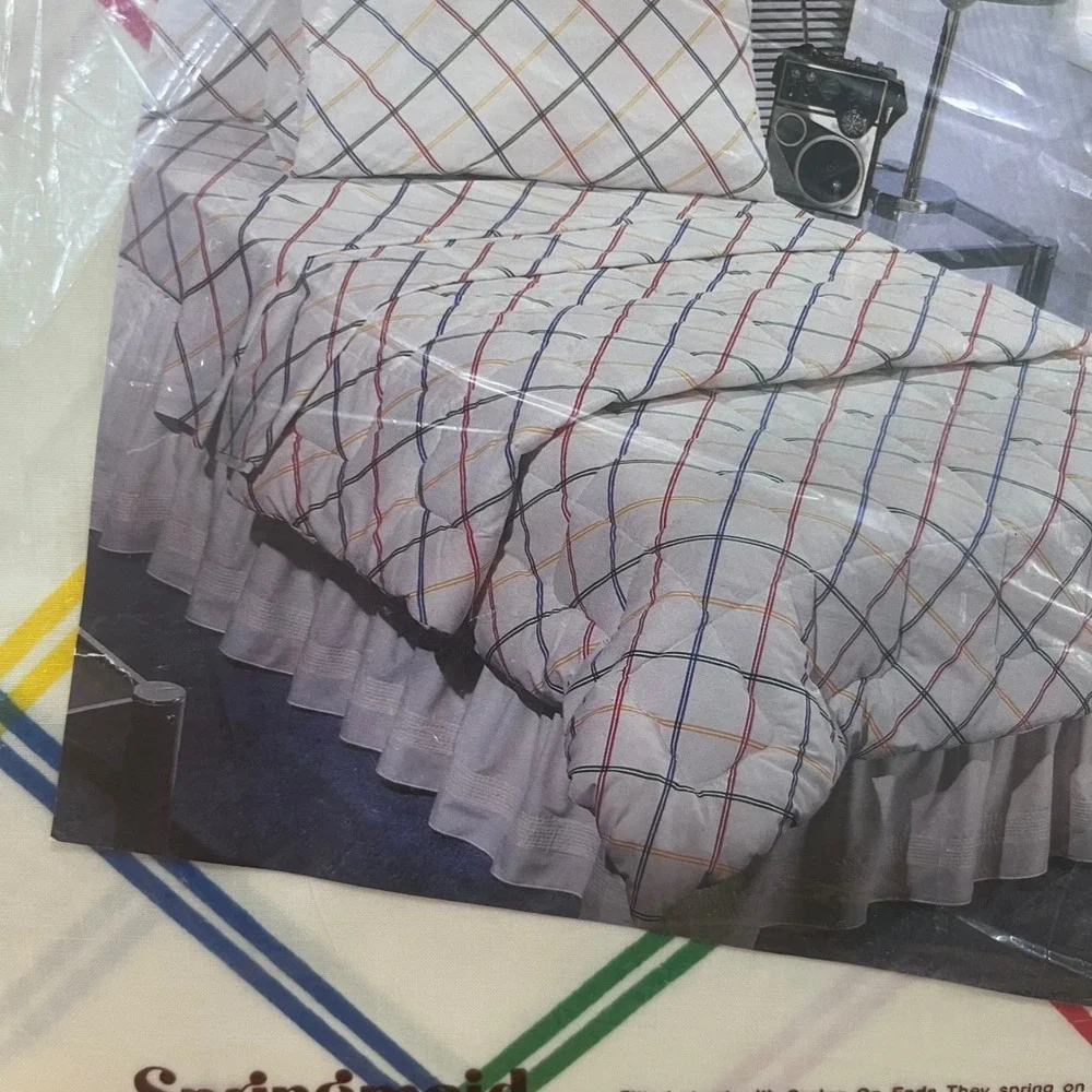 Vtg 80s Springmaid Wondercale King Flat Sheet Primeline Rainbow Grid‎ Geometric